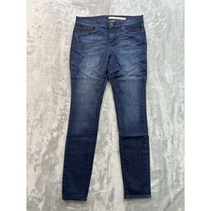 DKNY Y2K Jean Womens Sz 4 Dark Blue Skinny Stretch Whiskered Faded Denim Studded